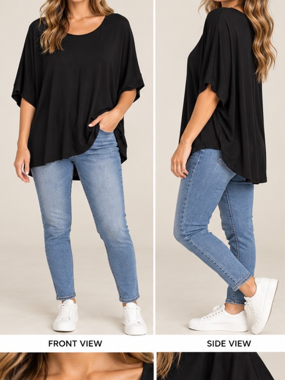 KUT from the Kloth Black Tunic Top Dolman Sleeve Relaxed Fit Large USA